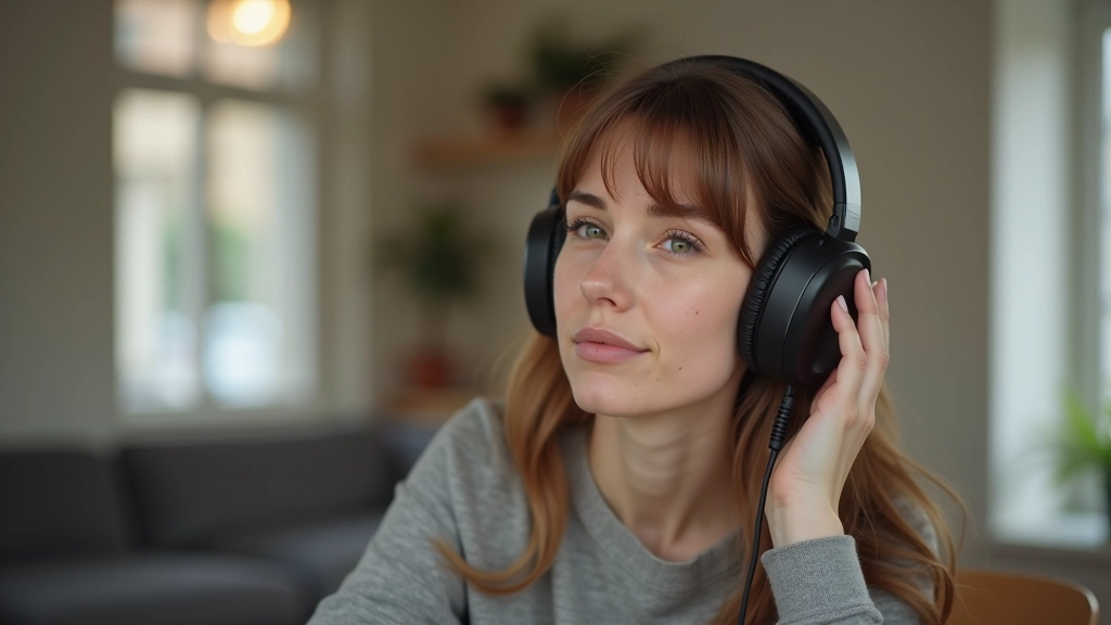 Osoba poslouchá audio lekci přes sluchátka, relaxuje s telefonem v ruce