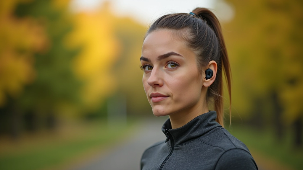 Žena s kuřáky poslouchá audio lekci během cvičení